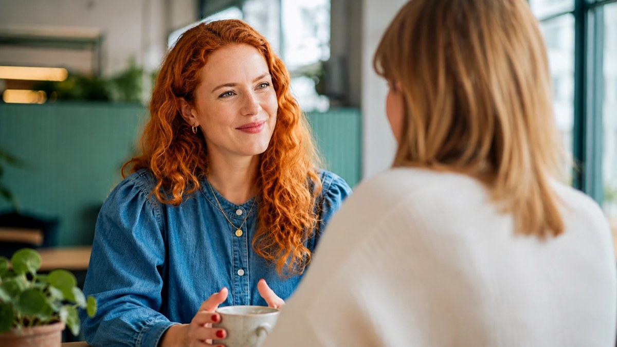 Zwei Frauen in einem ruhigen, zugewandten Gespräch