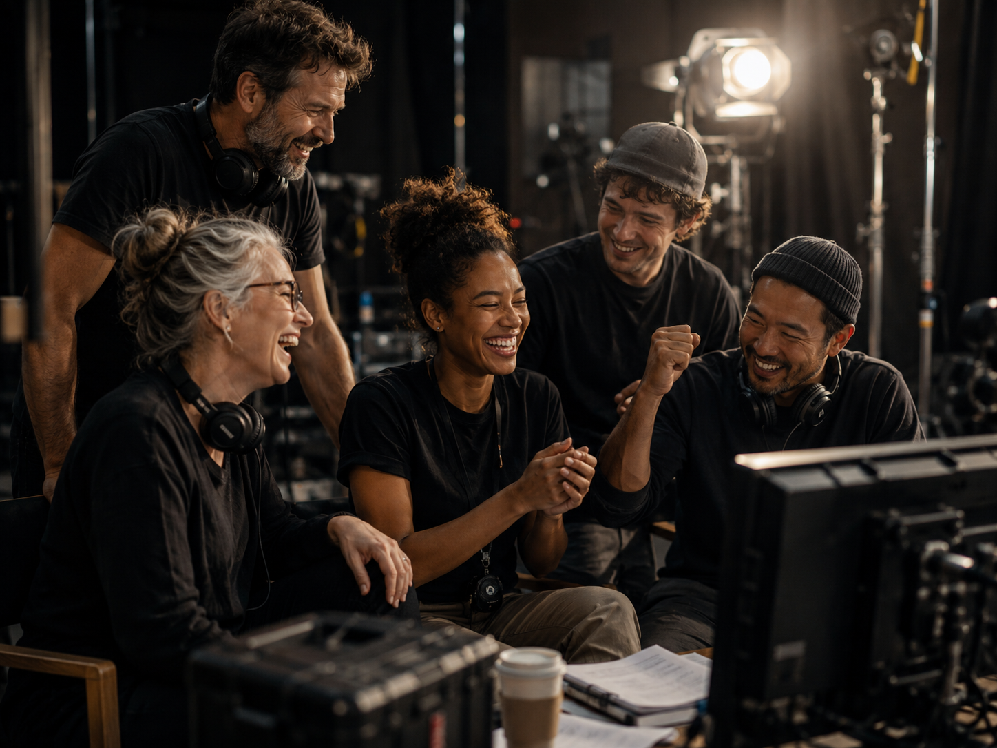 Illustration einer freundlichen Teamrunde am Filmset